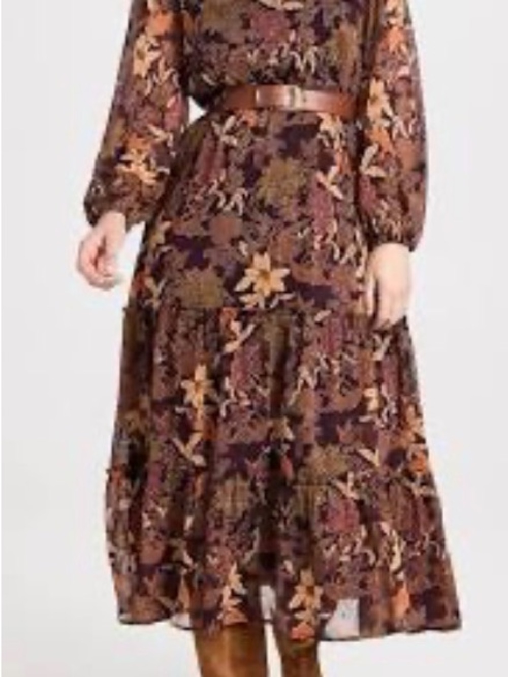 Lost + Wander Brown Floral Tiered Maxi Dress